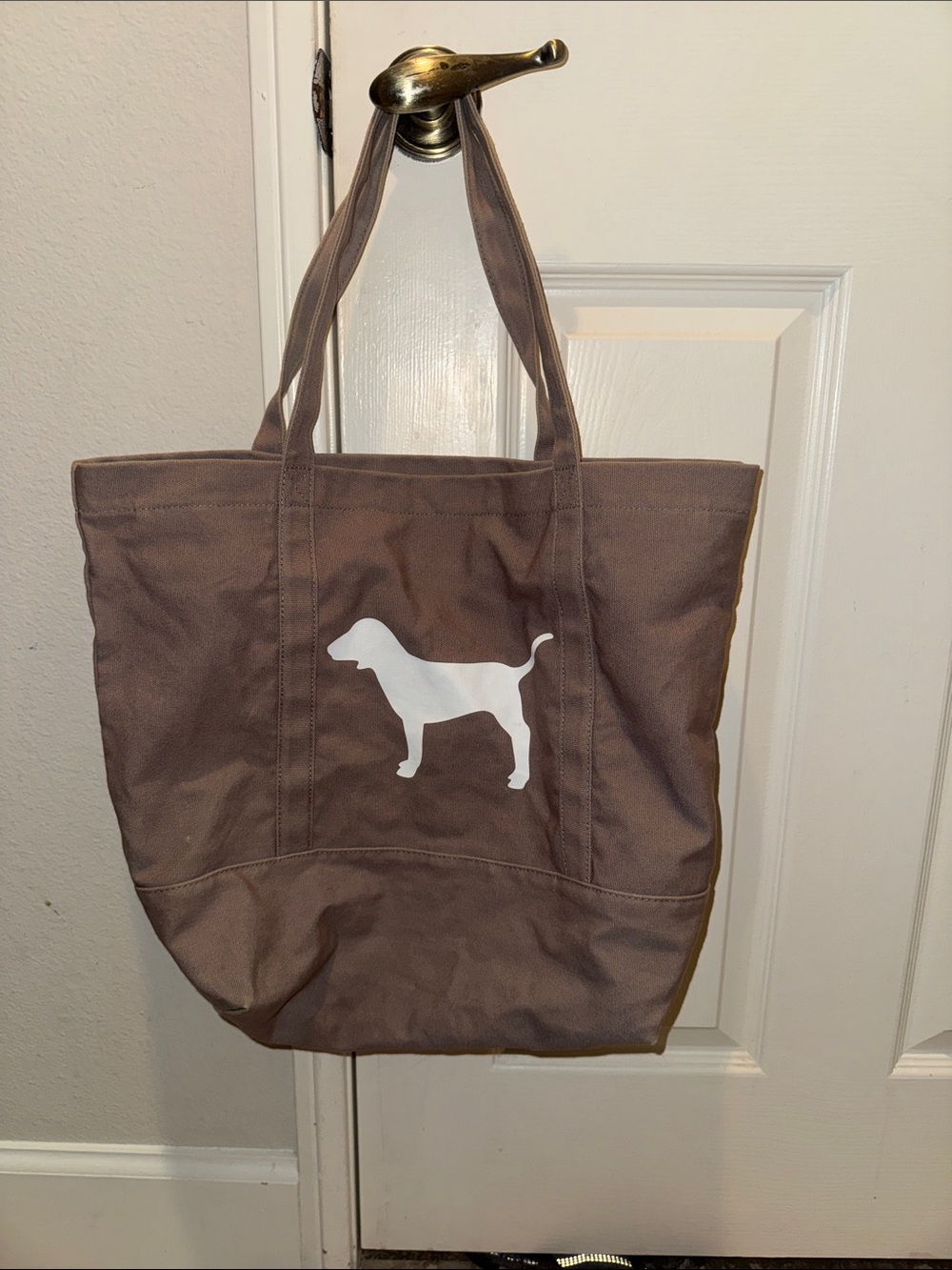 PINK Victoria's Secret Brown Canvas Tote with White Dog Graphic